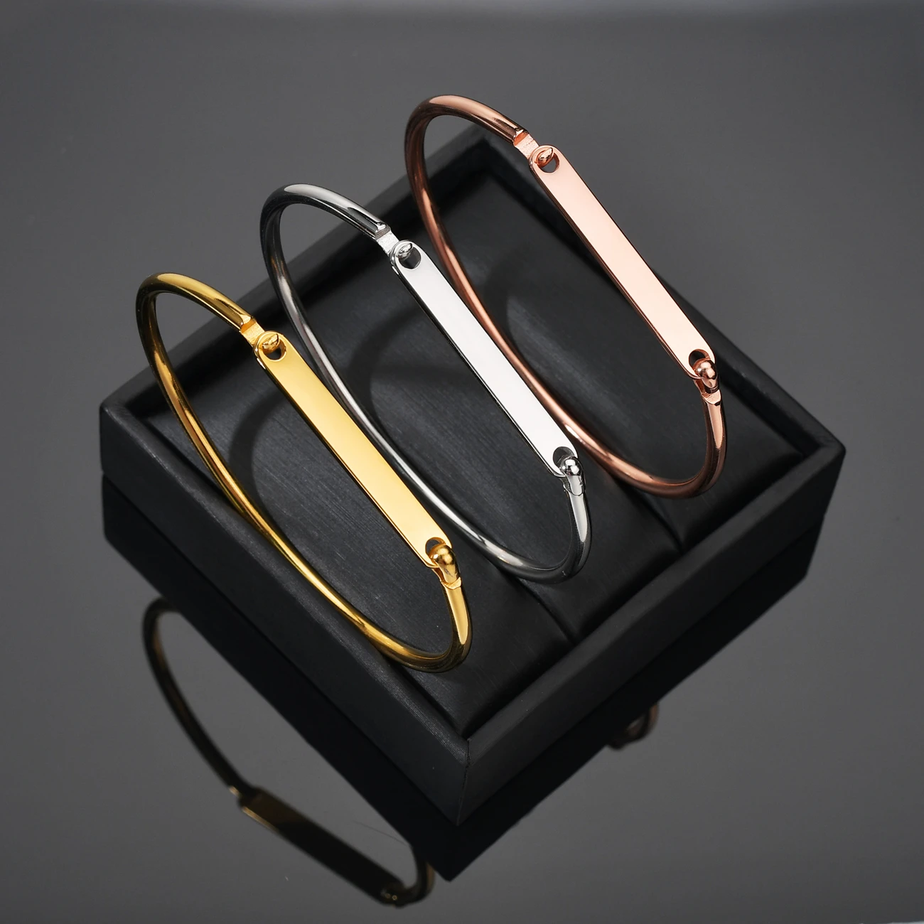 Stainless Steel Trendy Bangles Bracelets Hand Chain for Women Blank Bar Couple Cuff Bangle Birthday Christmas Jewelry Gifts
