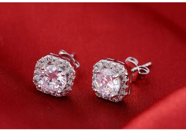 Silver Color Korean Zircon Stud Earrings Brincos for Women Wedding Boucle D'oreille Femme Bijoux Christmas Gift Bijoux E1104