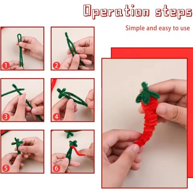 100-300 Pcs Thick Christmas Red White Green Chenille Stems for Christmas Art and Craft Projects Creative DIY Decorations
