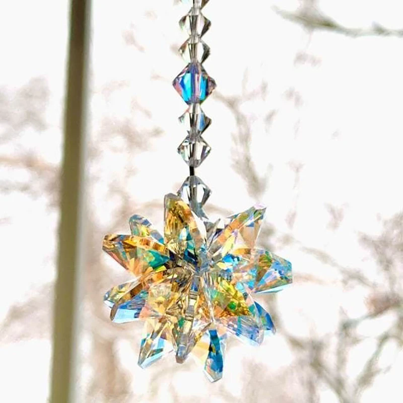 1PC Fashion Colorful Crystal Suncatcher Prism Ornament Rainbow Maker Window Hanging Decor Home Christmas Decoration Gift