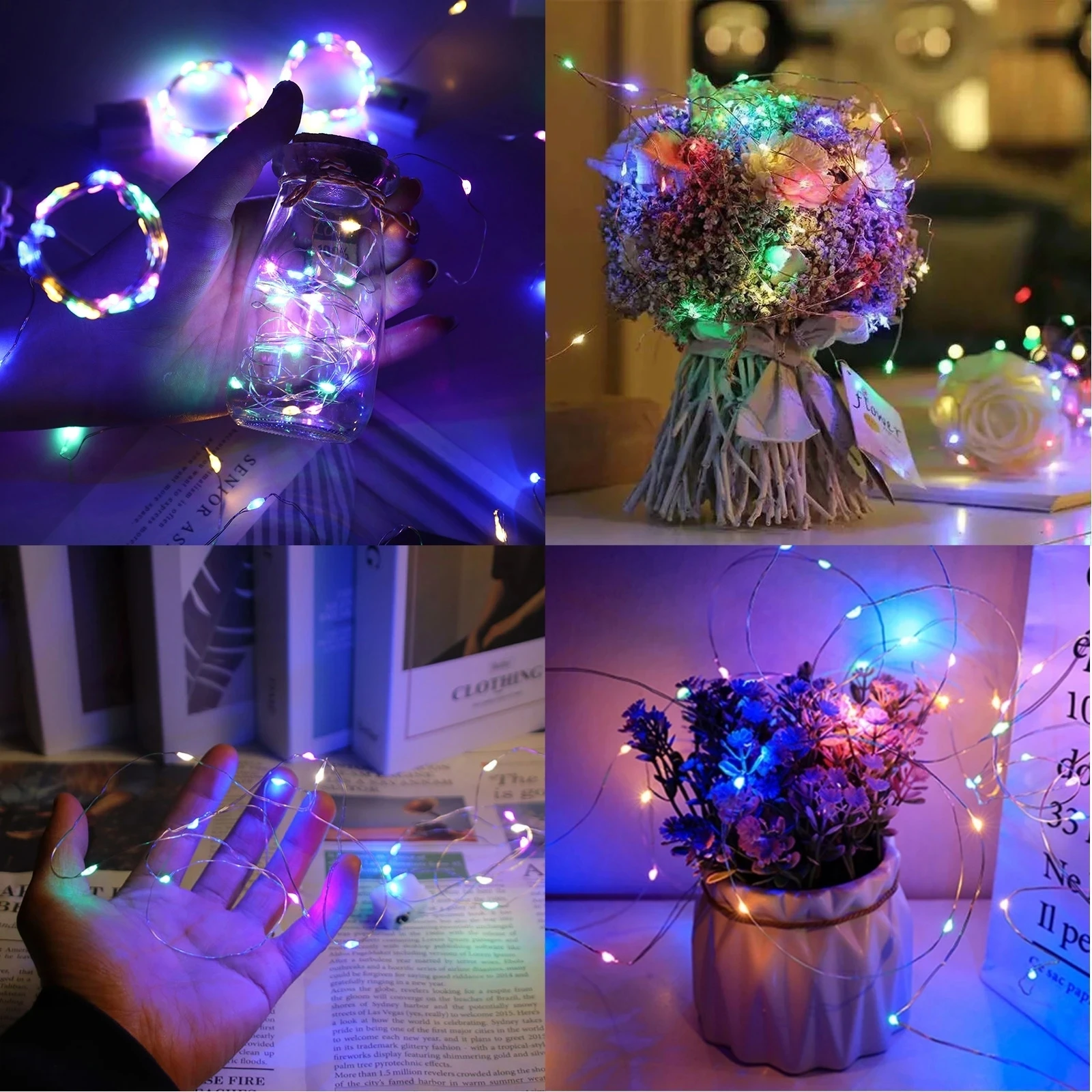 8Pcs 8colors Fairy Lights String Button Battery Home Decor Living Bedroom Garden Christmas Wedding New Year Ornament Garland
