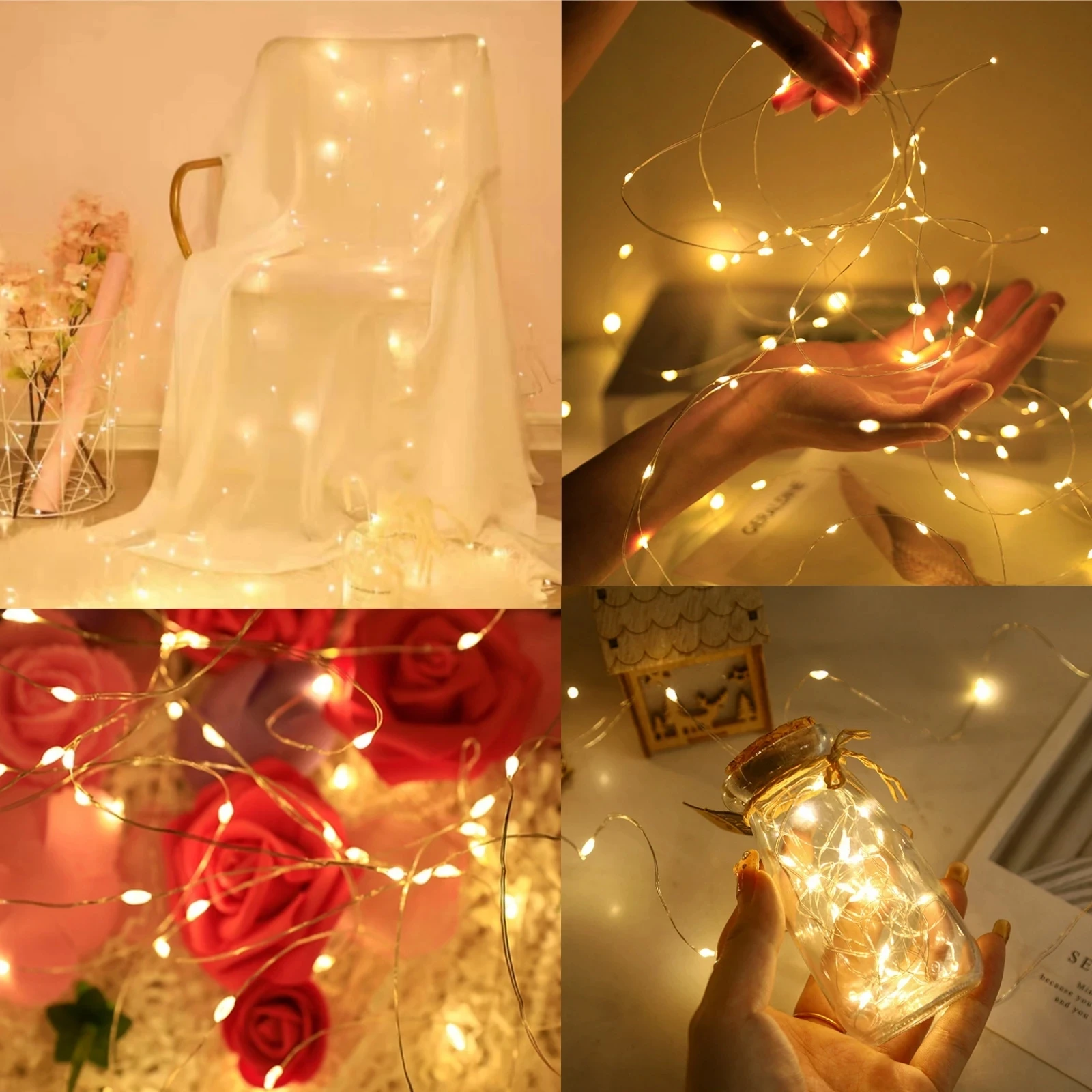 8Pcs 8colors Fairy Lights String Button Battery Home Decor Living Bedroom Garden Christmas Wedding New Year Ornament Garland