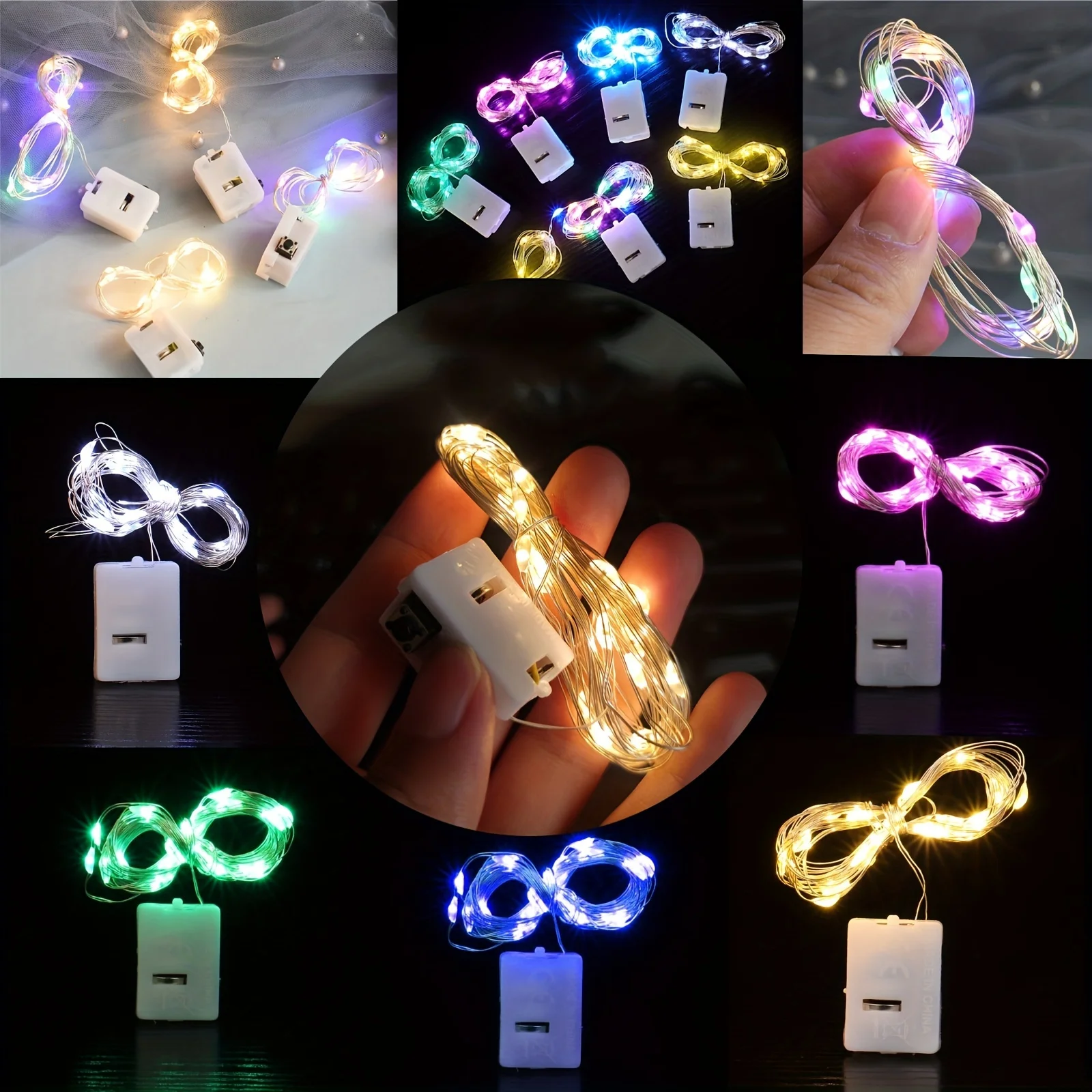 8Pcs 8colors Fairy Lights String Button Battery Home Decor Living Bedroom Garden Christmas Wedding New Year Ornament Garland