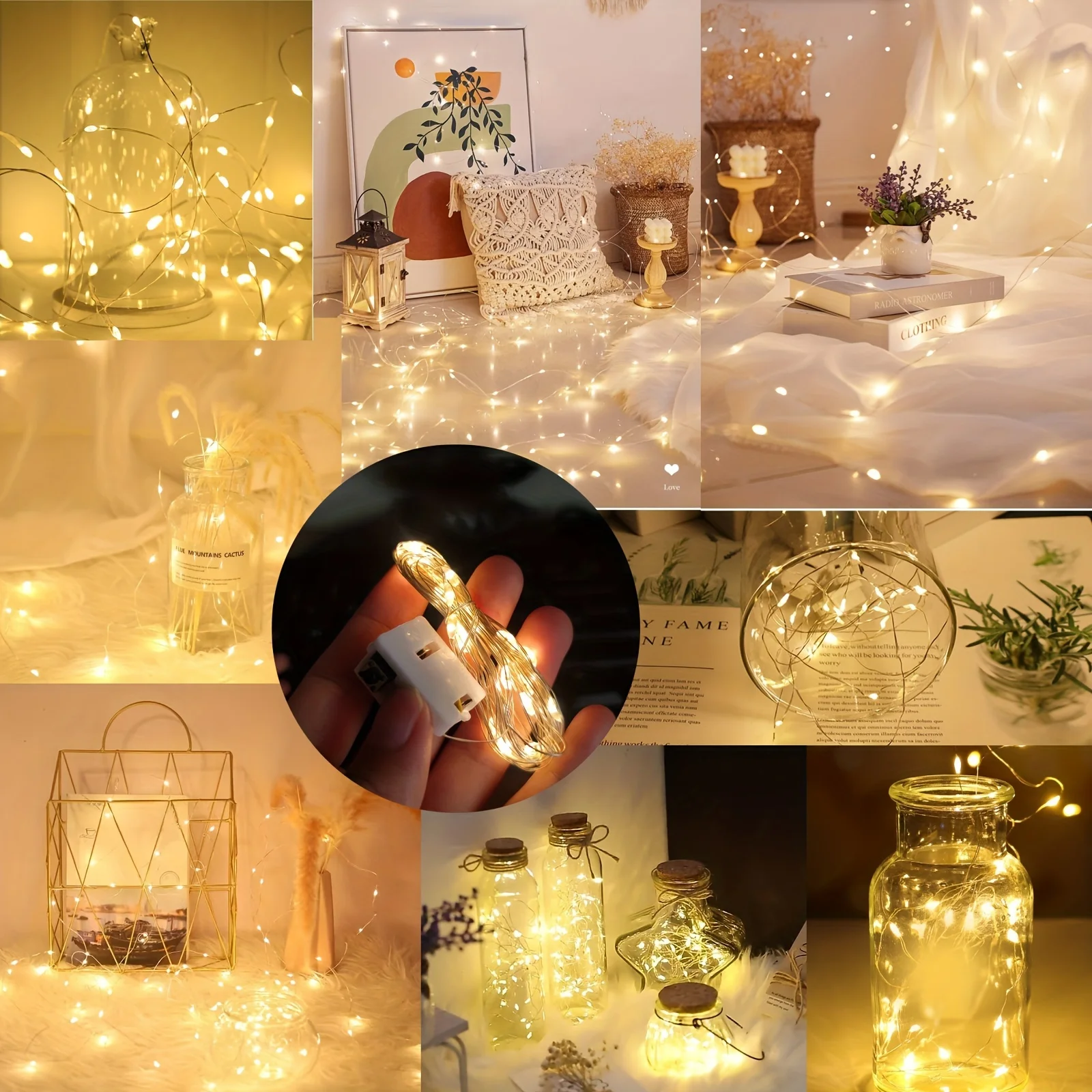 8Pcs 8colors Fairy Lights String Button Battery Home Decor Living Bedroom Garden Christmas Wedding New Year Ornament Garland