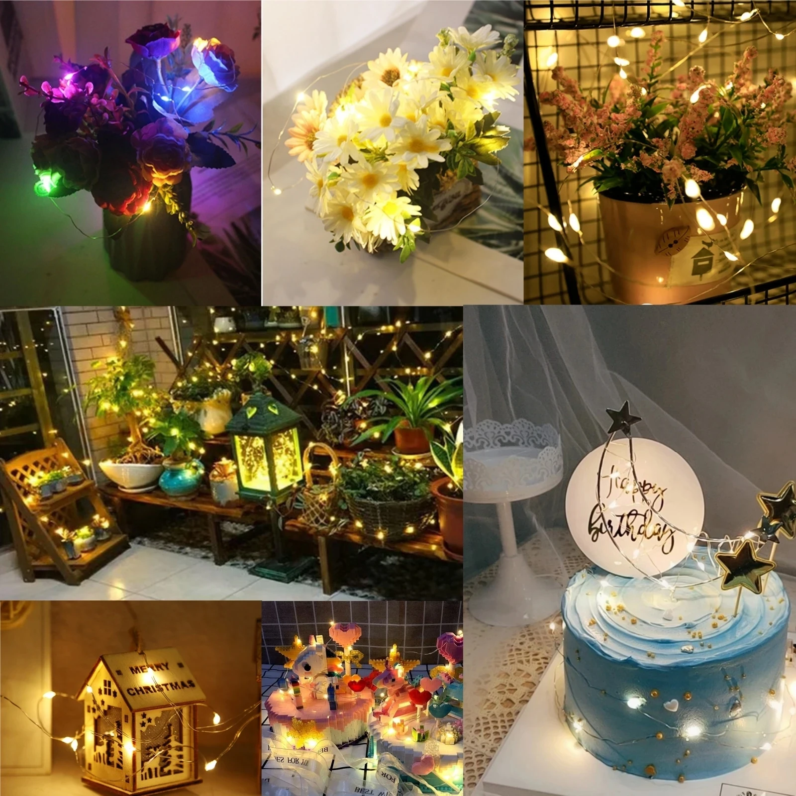 8Pcs 8colors Fairy Lights String Button Battery Home Decor Living Bedroom Garden Christmas Wedding New Year Ornament Garland