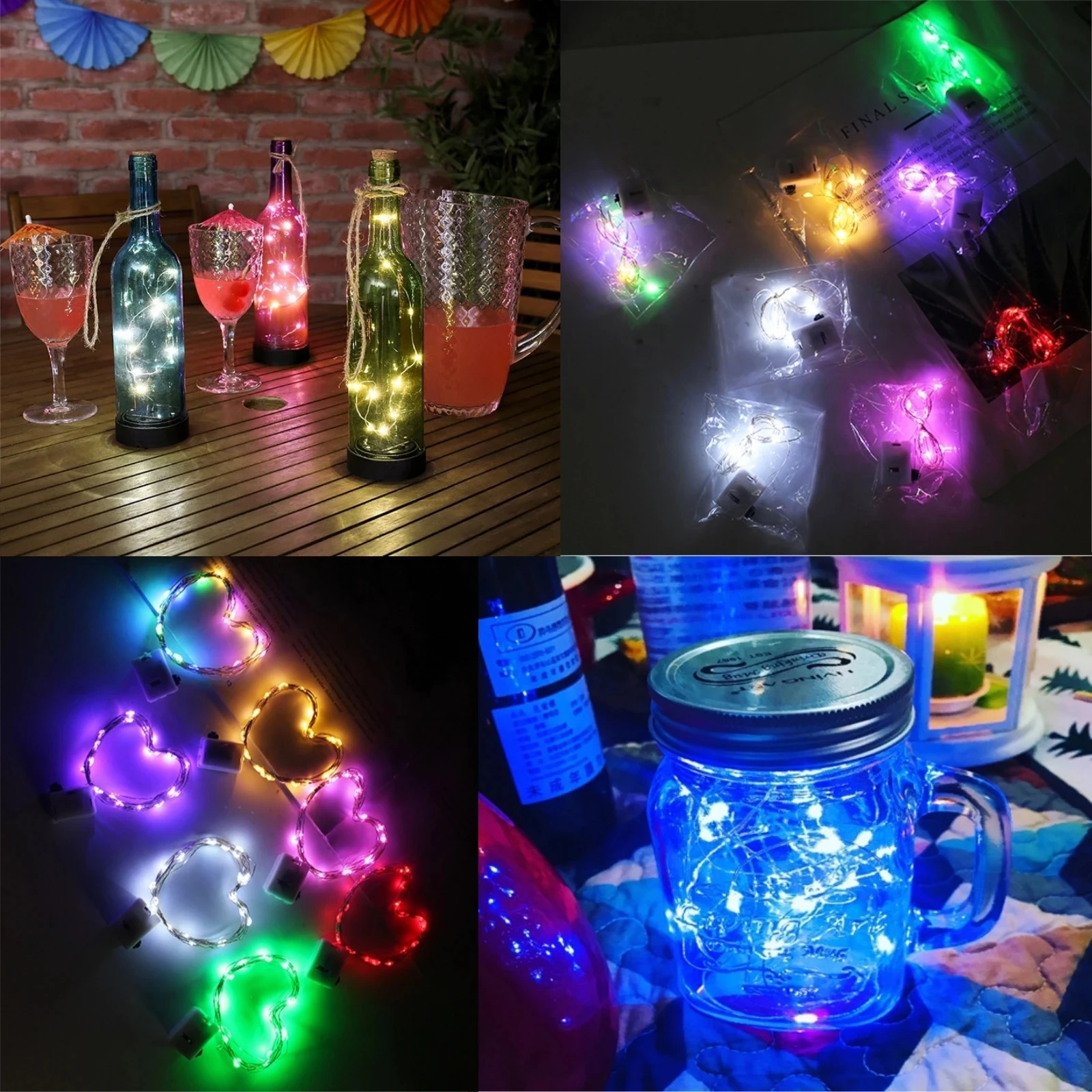 8Pcs 8colors Fairy Lights String Button Battery Home Decor Living Bedroom Garden Christmas Wedding New Year Ornament Garland