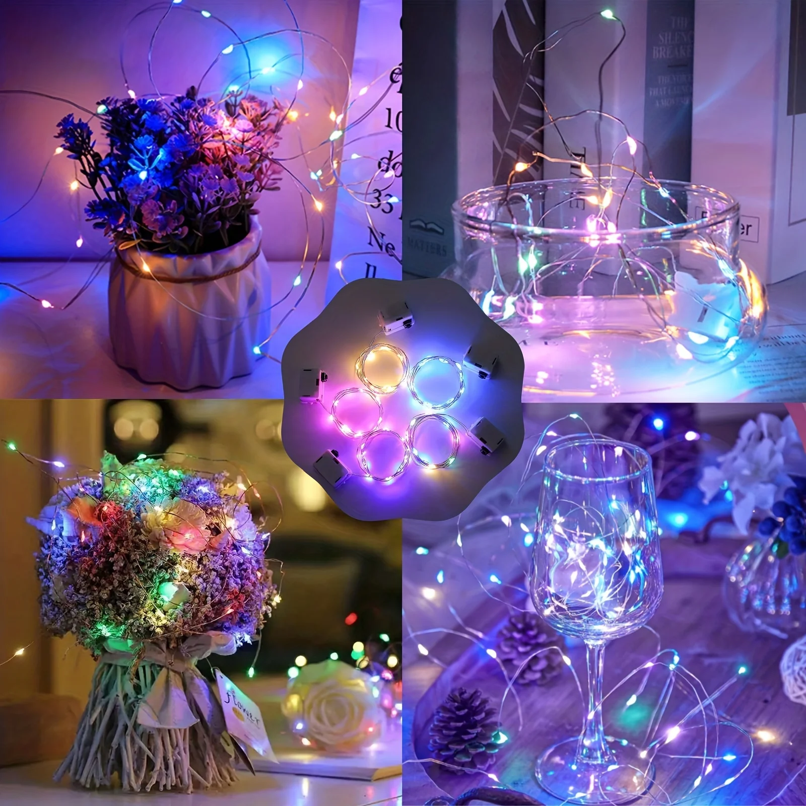 8Pcs 8colors Fairy Lights String Button Battery Home Decor Living Bedroom Garden Christmas Wedding New Year Ornament Garland