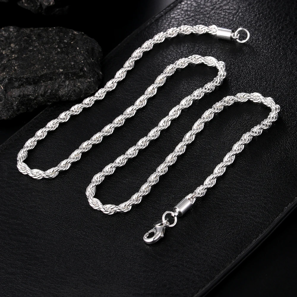 40-60cm wholesale 925 Sterling Silver Necklaces Jewelry 4MM Rope Chain Fashion Men's Women Necklace Christmas Gifts