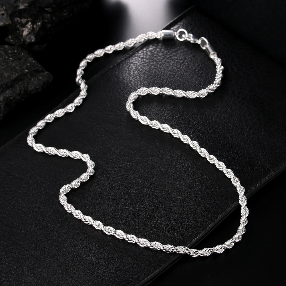 40-60cm wholesale 925 Sterling Silver Necklaces Jewelry 4MM Rope Chain Fashion Men's Women Necklace Christmas Gifts