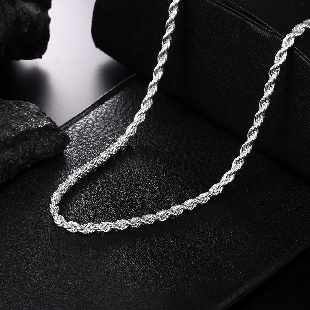 40-60cm wholesale 925 Sterling Silver Necklaces Jewelry 4MM Rope Chain Fashion Men's Women Necklace Christmas Gifts