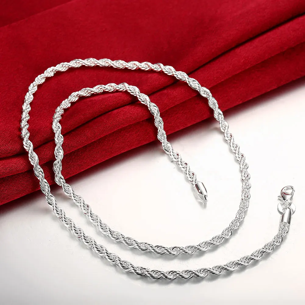 40-60cm wholesale 925 Sterling Silver Necklaces Jewelry 4MM Rope Chain Fashion Men's Women Necklace Christmas Gifts