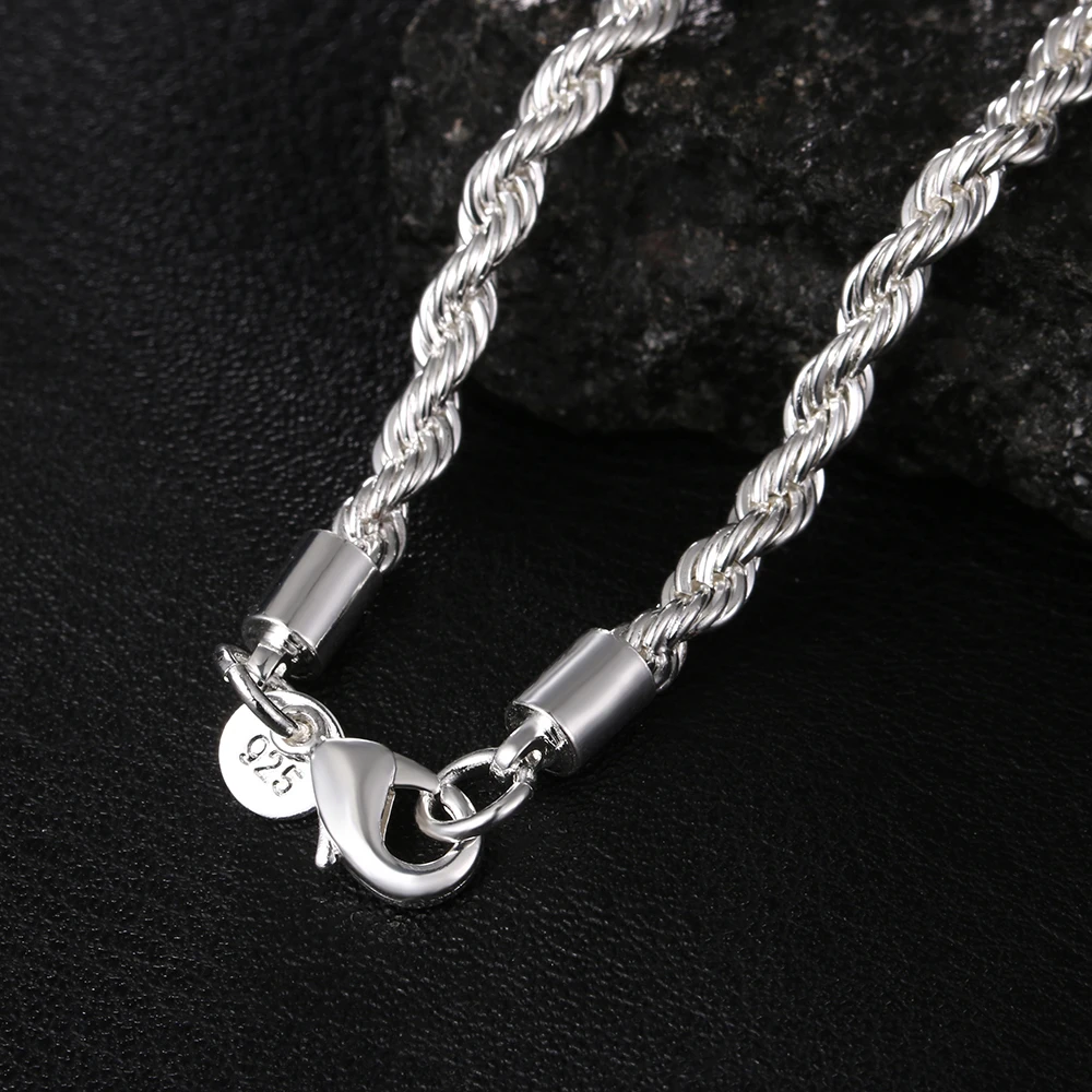 40-60cm wholesale 925 Sterling Silver Necklaces Jewelry 4MM Rope Chain Fashion Men's Women Necklace Christmas Gifts