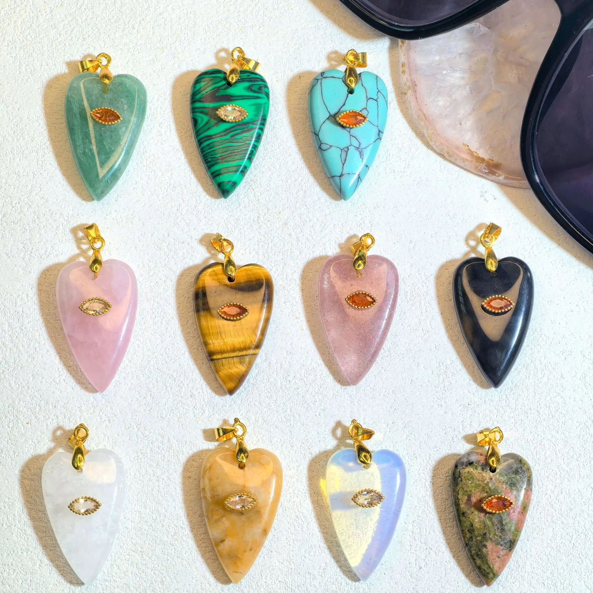 1pc Romantic Heartshape Natural Stone Pendant Green Aventurine Opal Stone Pendant for Women Jewelry Christmas Gift
