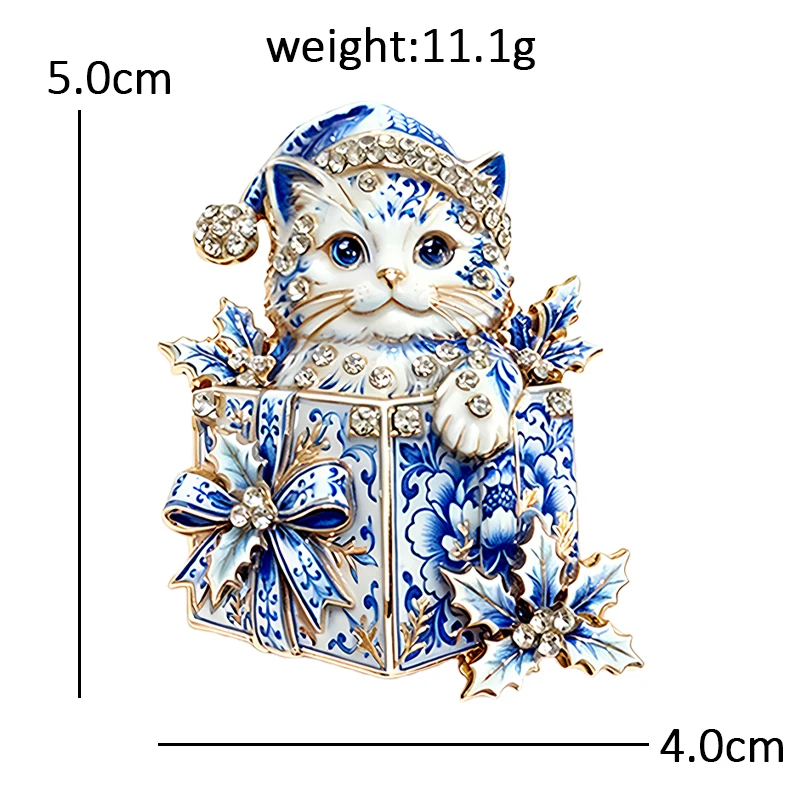 Wuli&baby Lovely Christmas Cat Brooches For Women Unisex 2-color Rhinestone Gifts Box New Year Party Brooch Pins