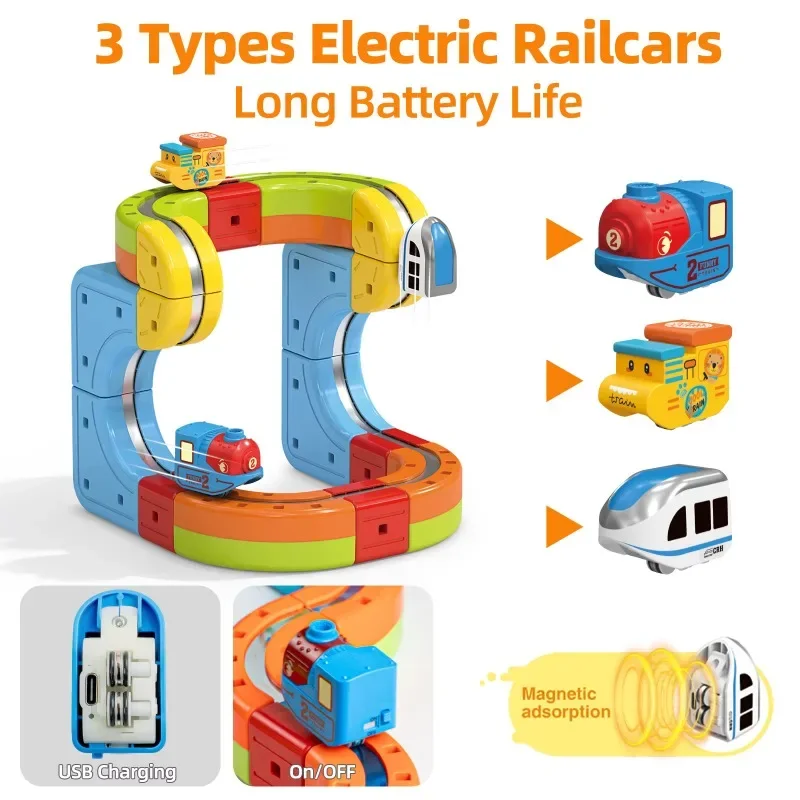 Magic Electronic Train Rail Cube Toys for Kids DIY Assembly Railway Track Car Building Block Set Educational Toy Christmas Gifts