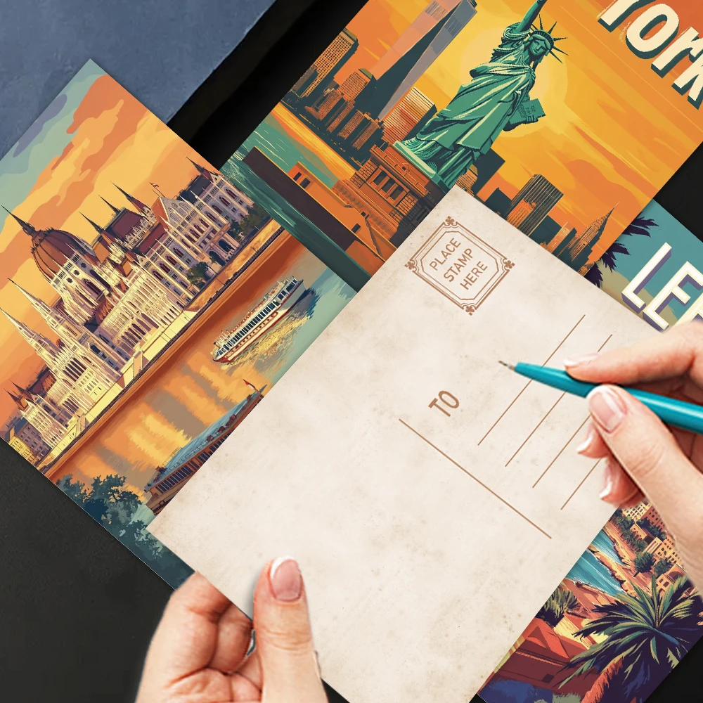 32pcs Travel Postcard Set, City Scenery High-Definition Cards, Living Room Decor, Christmas Gift, Student Present, Affordable