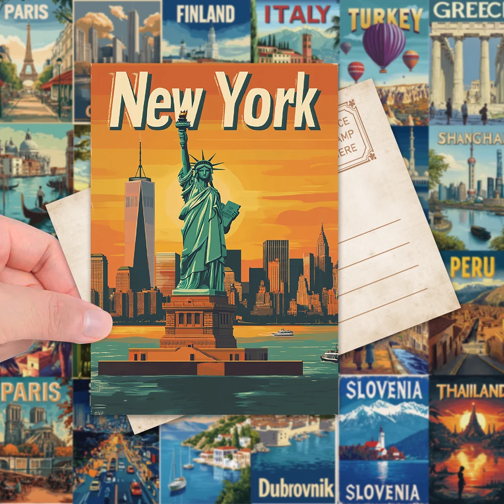 32pcs Travel Postcard Set, City Scenery High-Definition Cards, Living Room Decor, Christmas Gift, Student Present, Affordable