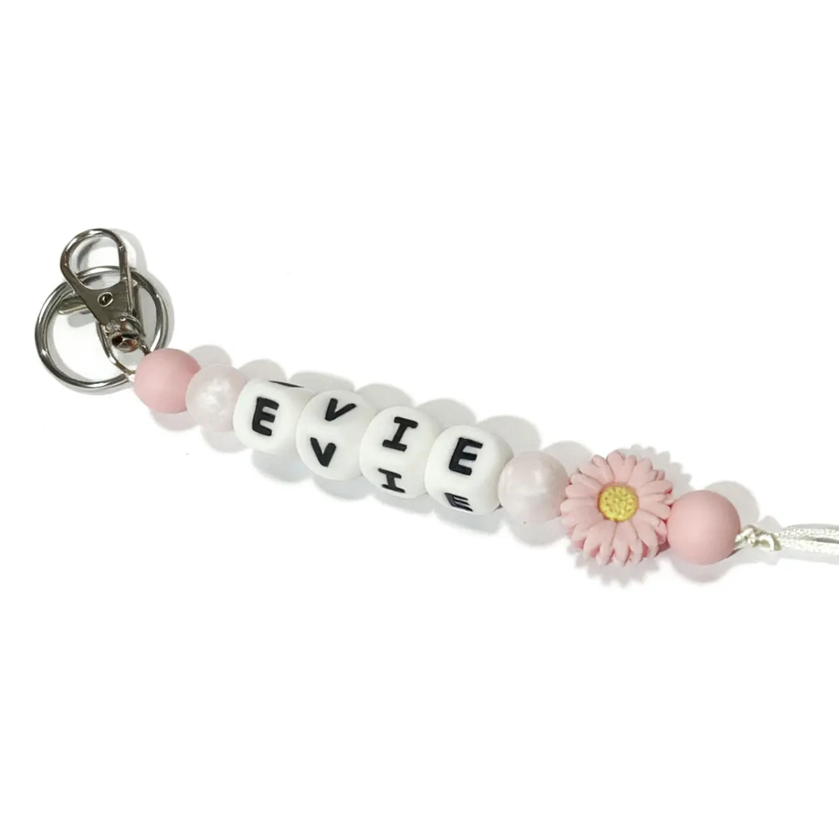 1 Personalized Custom Daisy Silicone Keychain, Beaded Keychain, Bag/Cup Charm, Name Tag Keychain, Christmas Gift