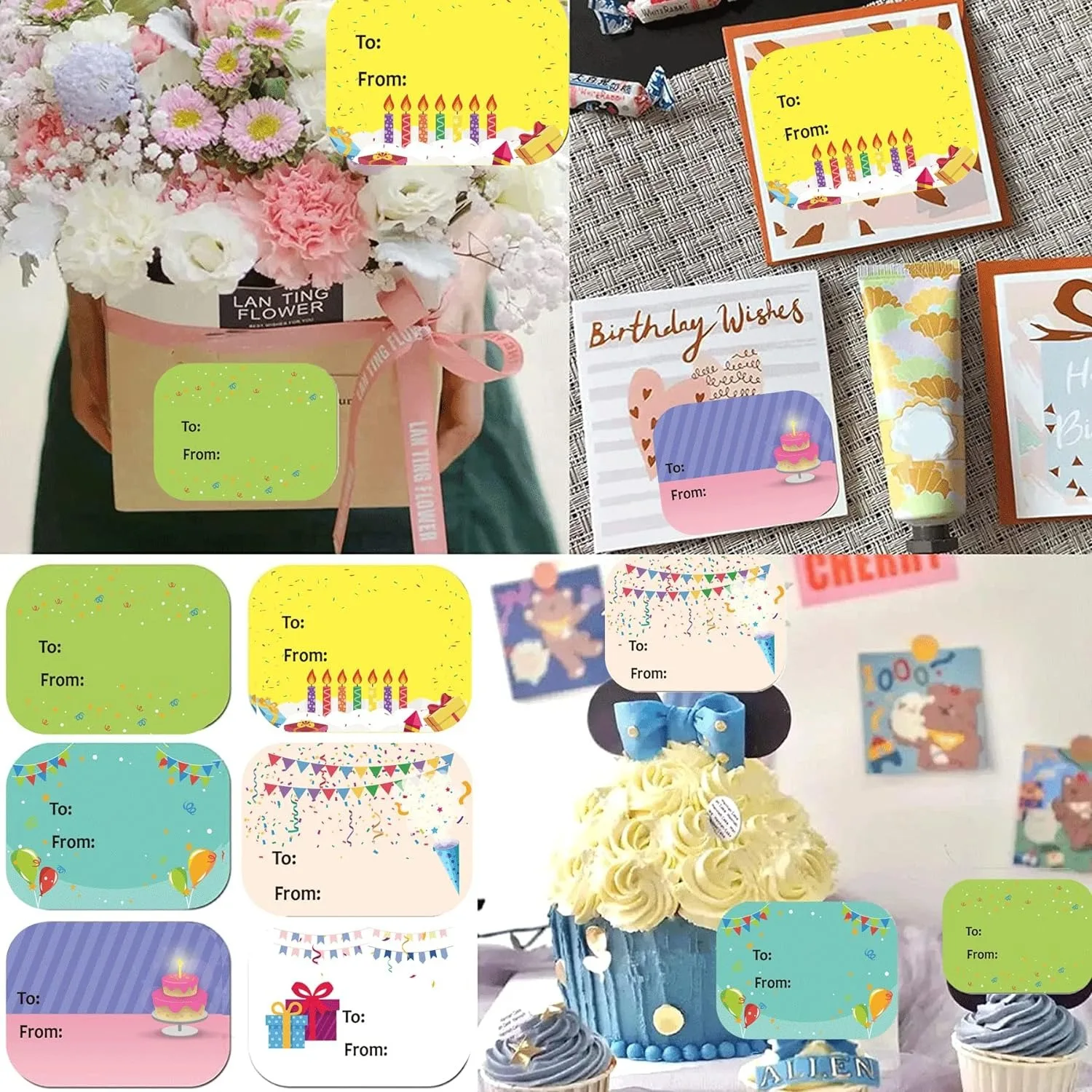 200 Pcs Happy Birthday Gift Tags Name Tags Stickers 1.5 X 2 Inch - Rectangle Christmas to From Labels Present Label