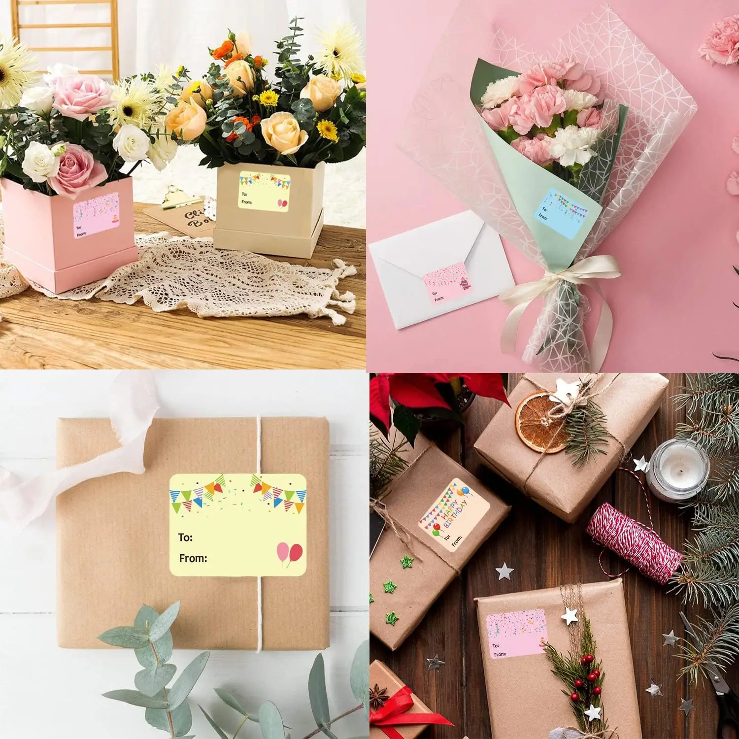200 Pcs Happy Birthday Gift Tags Name Tags Stickers 1.5 X 2 Inch - Rectangle Christmas to From Labels Present Label