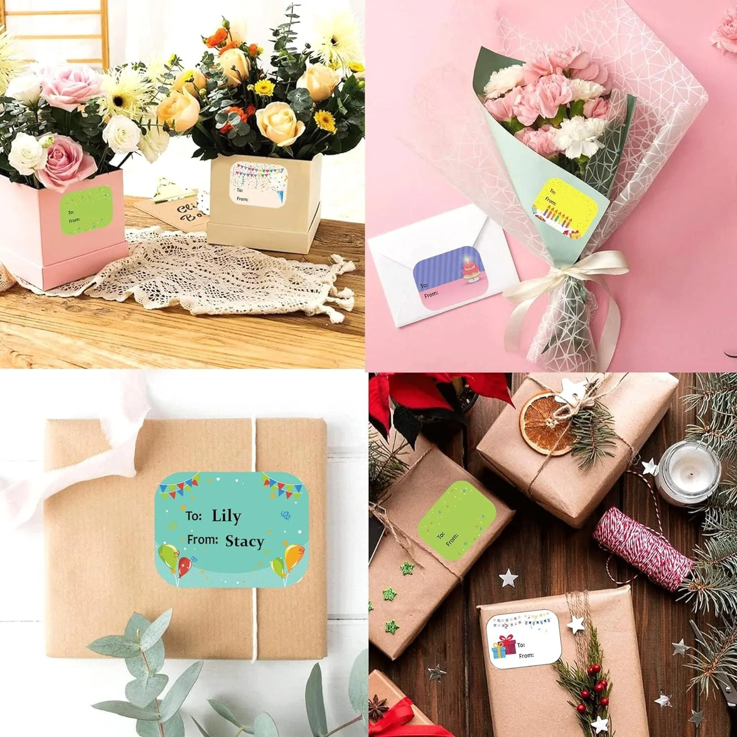 200 Pcs Happy Birthday Gift Tags Name Tags Stickers 1.5 X 2 Inch - Rectangle Christmas to From Labels Present Label