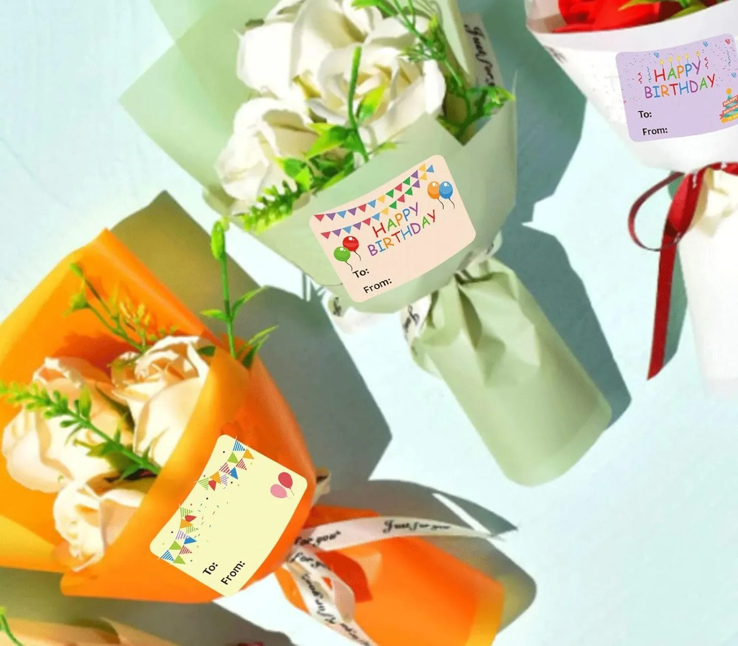 200 Pcs Happy Birthday Gift Tags Name Tags Stickers 1.5 X 2 Inch - Rectangle Christmas to From Labels Present Label