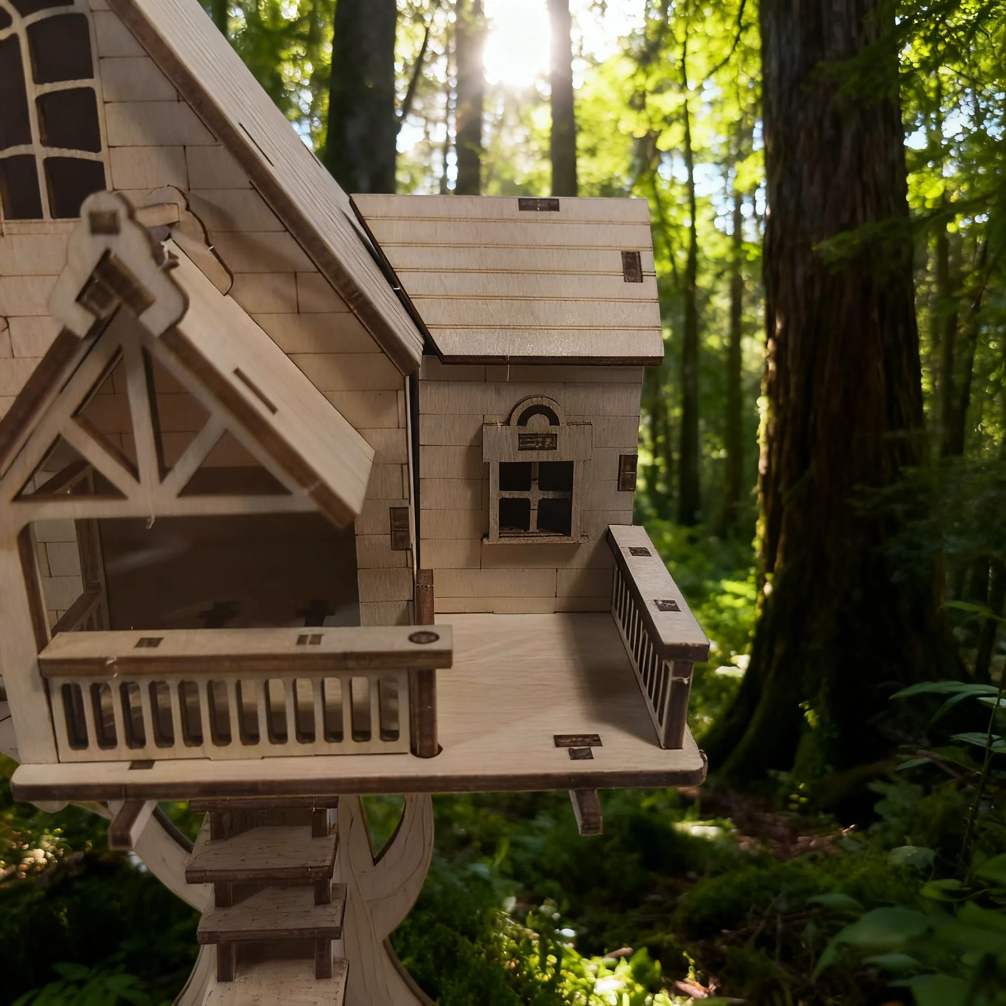 DIY Wooden Tree-Shaped House Model Kit 3D Puzzle Construction Fun Set Wooden Building Blocks Christmas & Halloween Gift