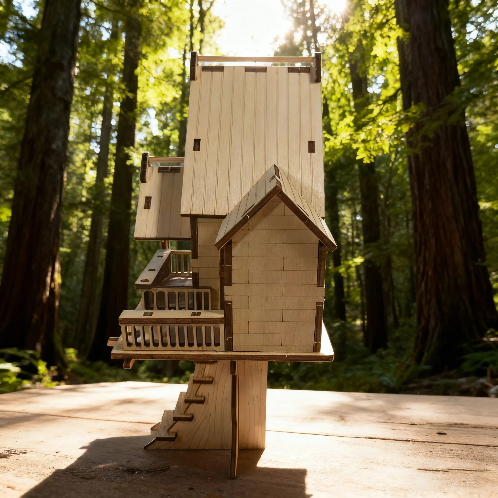 DIY Wooden Tree-Shaped House Model Kit 3D Puzzle Construction Fun Set Wooden Building Blocks Christmas & Halloween Gift