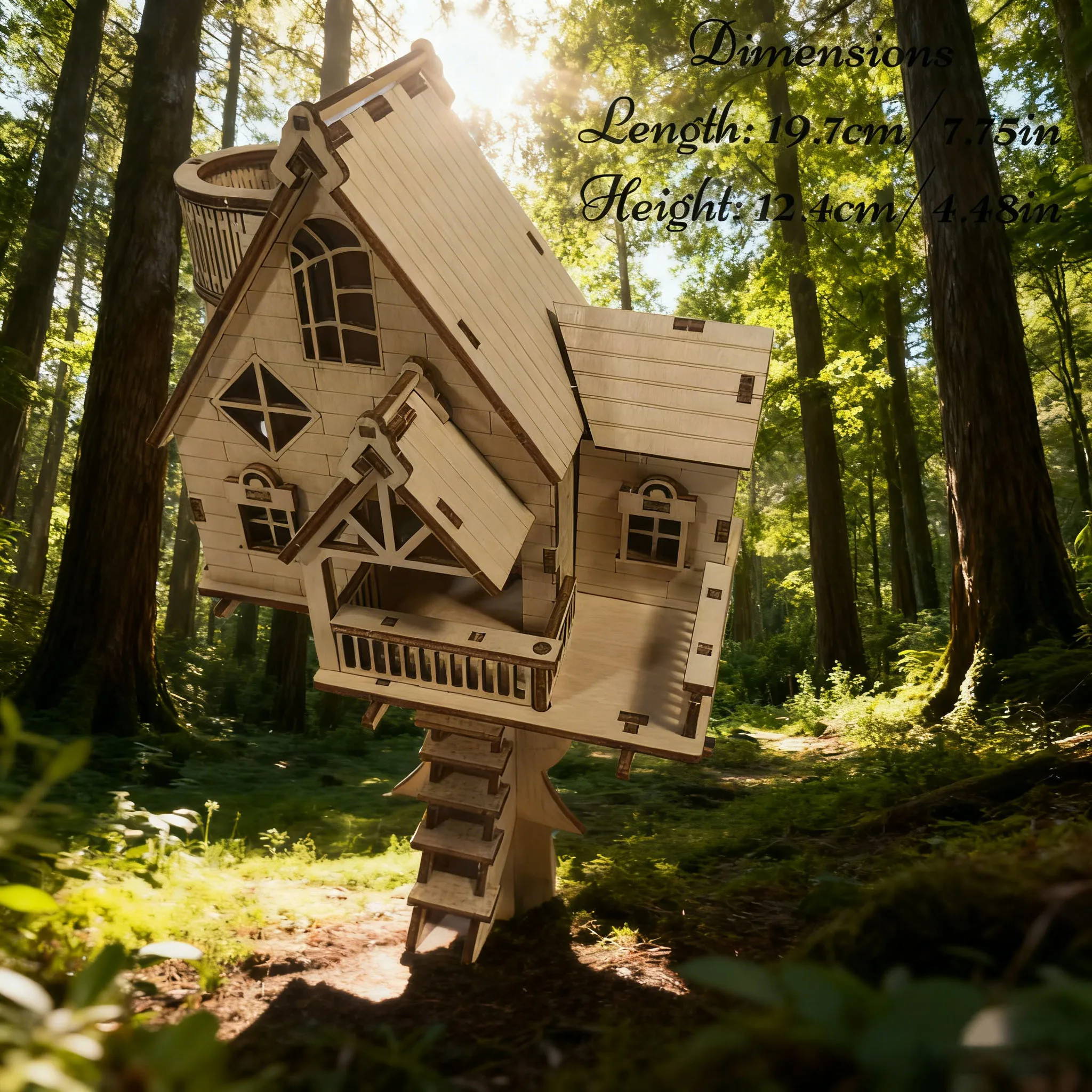 DIY Wooden Tree-Shaped House Model Kit 3D Puzzle Construction Fun Set Wooden Building Blocks Christmas & Halloween Gift
