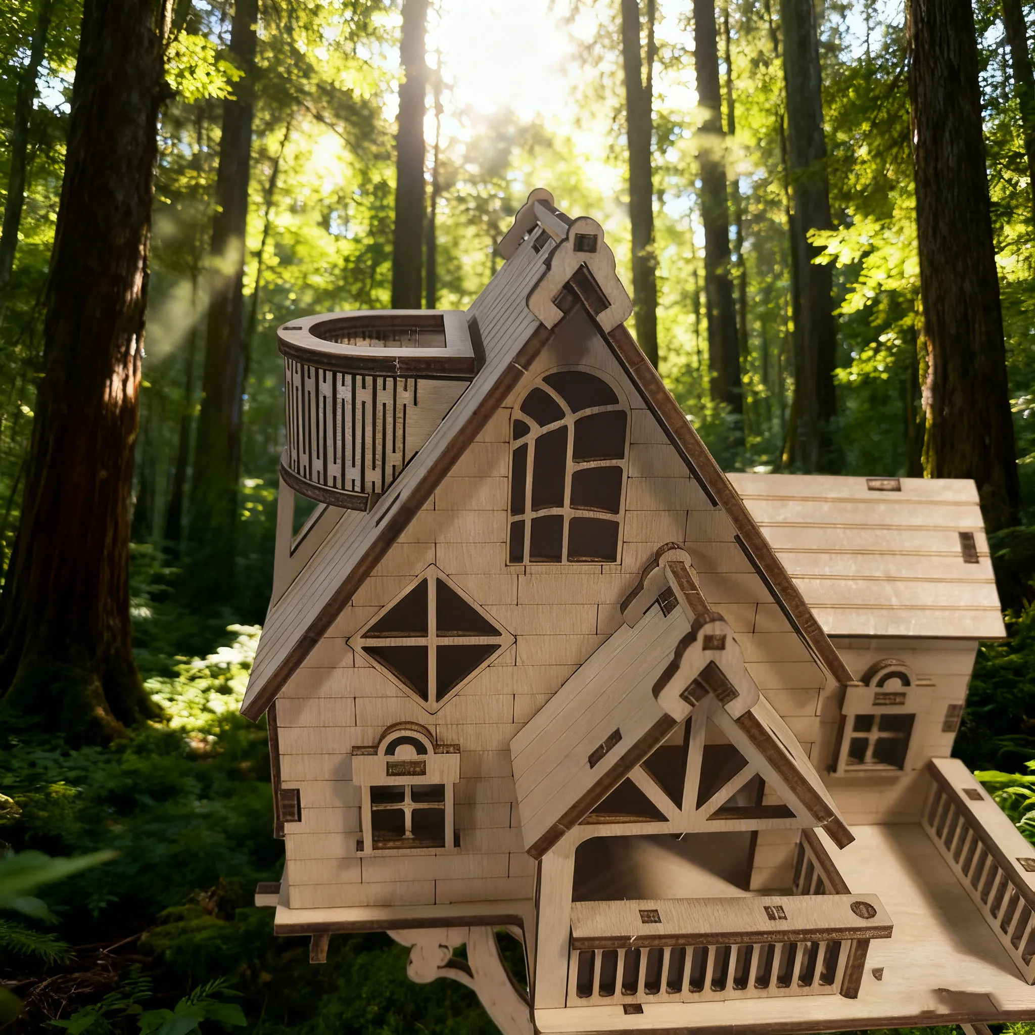 DIY Wooden Tree-Shaped House Model Kit 3D Puzzle Construction Fun Set Wooden Building Blocks Christmas & Halloween Gift