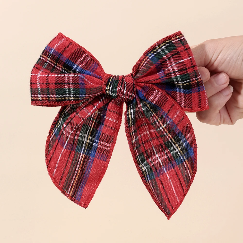 2pcs Retro Christmas Plaid Bow Hair Clips For Girls Festive Checkered Fabric Hairpins Holiday Parties Christmas Hair Accessories