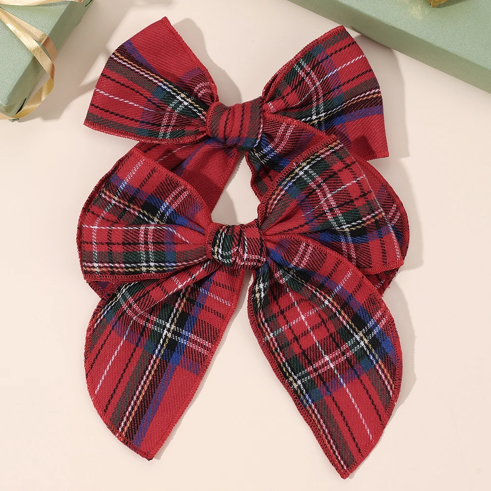 2pcs Retro Christmas Plaid Bow Hair Clips For Girls Festive Checkered Fabric Hairpins Holiday Parties Christmas Hair Accessories