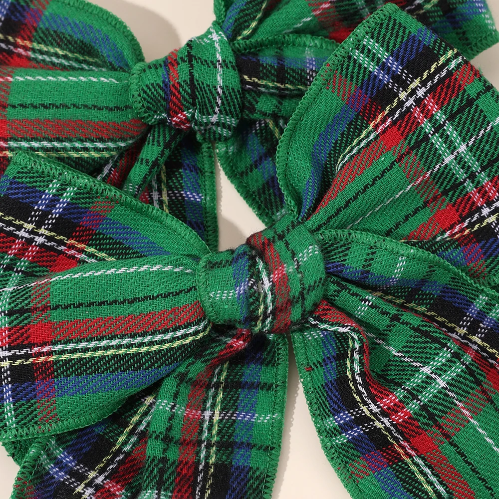 2pcs Retro Christmas Plaid Bow Hair Clips For Girls Festive Checkered Fabric Hairpins Holiday Parties Christmas Hair Accessories