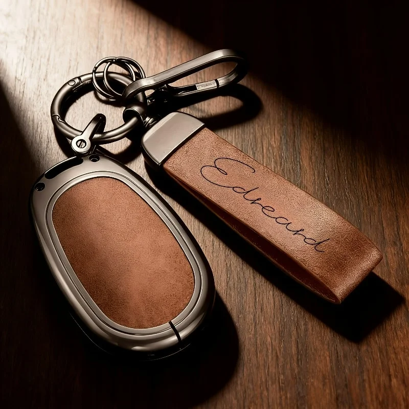 Custom Name Leather Keychain with Zinc Alloy, Personalized Text Key Tag,Ideal Gift for Him on Father's Day Valentine's Christmas