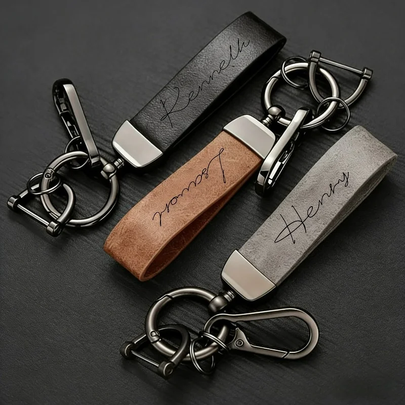 Custom Name Leather Keychain with Zinc Alloy, Personalized Text Key Tag,Ideal Gift for Him on Father's Day Valentine's Christmas