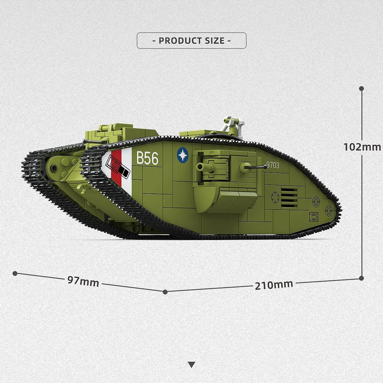 900PCS World War I Heavy Tank MK.V,Ww1 Military Army Vehicle Building Blocks DIY Toys Christmas Birthday Gift