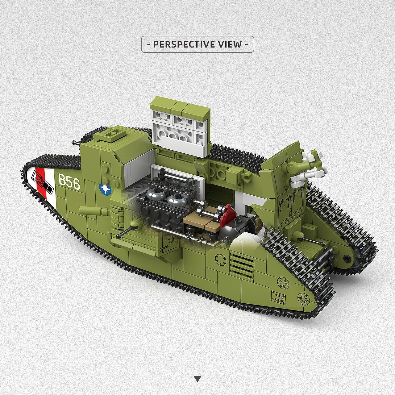 900PCS World War I Heavy Tank MK.V,Ww1 Military Army Vehicle Building Blocks DIY Toys Christmas Birthday Gift