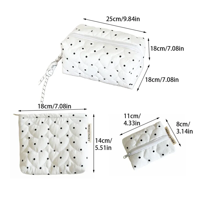 Ladies' Cosmetic Bag Canvas Polka Dot Sweet Cute Kawaii Makeup Bag Christmas Hand-held Large Capacity Storage Bag Case for Girl