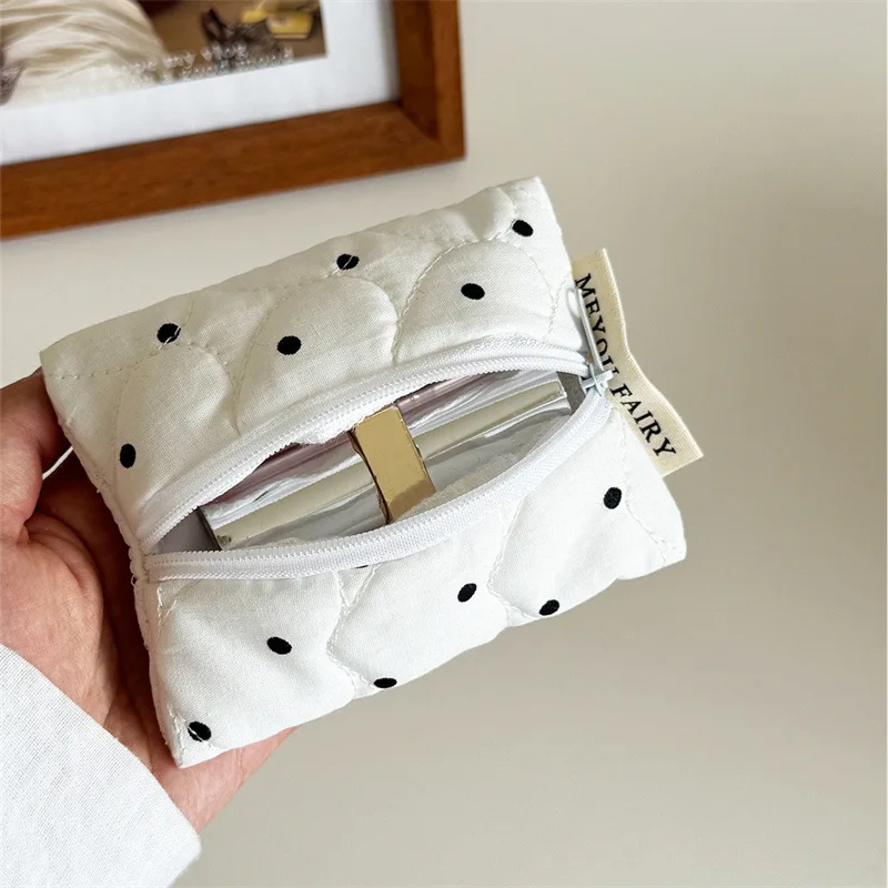 Ladies' Cosmetic Bag Canvas Polka Dot Sweet Cute Kawaii Makeup Bag Christmas Hand-held Large Capacity Storage Bag Case for Girl