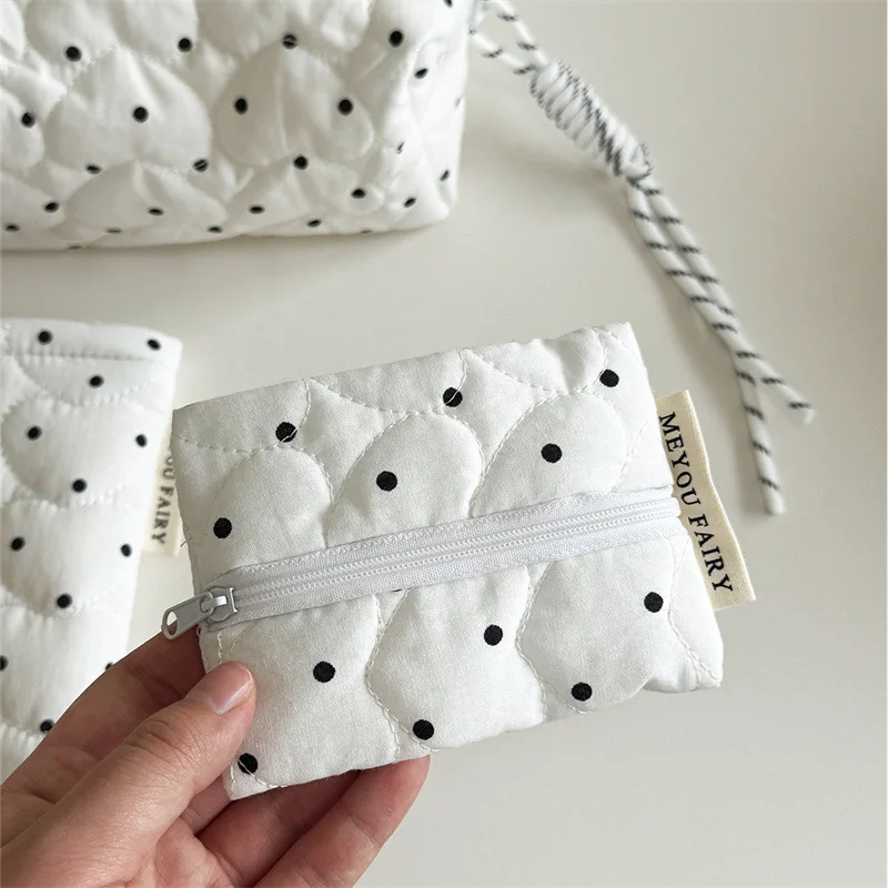 Ladies' Cosmetic Bag Canvas Polka Dot Sweet Cute Kawaii Makeup Bag Christmas Hand-held Large Capacity Storage Bag Case for Girl
