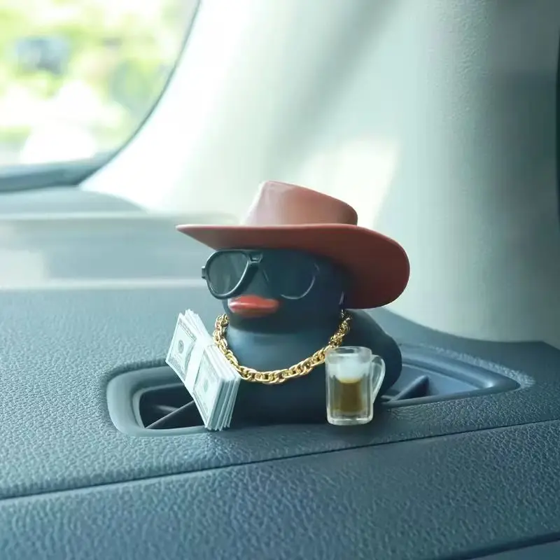 Fortunate Rich Duck for Jeep Car Dashboard Decoration Lucky Cute Duck with Dollar Beer Funny Christmas Gift for Family Friends