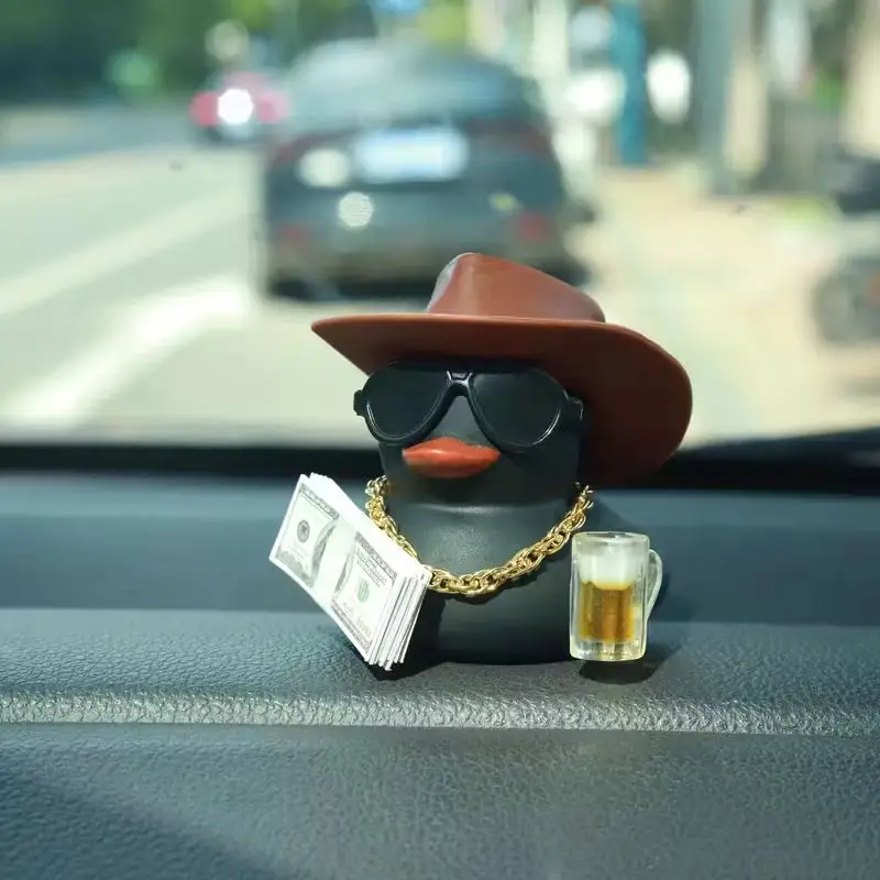 Fortunate Rich Duck for Jeep Car Dashboard Decoration Lucky Cute Duck with Dollar Beer Funny Christmas Gift for Family Friends