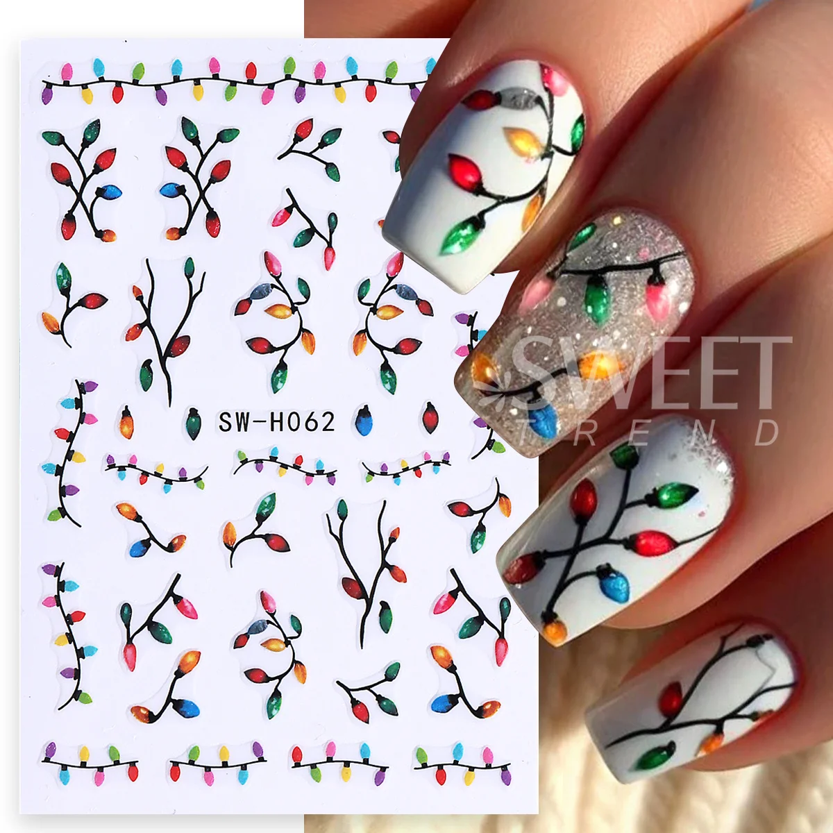 2pcs Luminous Christmas Light Nail Sticker Simple Xmas Tree Star Adhesive Decals Glow In The Dark Night Creative Winter Manicure