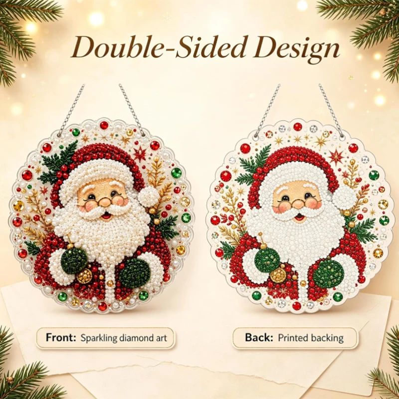 DIY Pearl Diamond Painting Suncatcher Craft Kit Round Acrylic Christmas Series Pendant Pearl Beads Craft Kit For Home Decoration