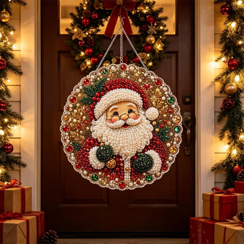 DIY Pearl Diamond Painting Suncatcher Craft Kit Round Acrylic Christmas Series Pendant Pearl Beads Craft Kit For Home Decoration