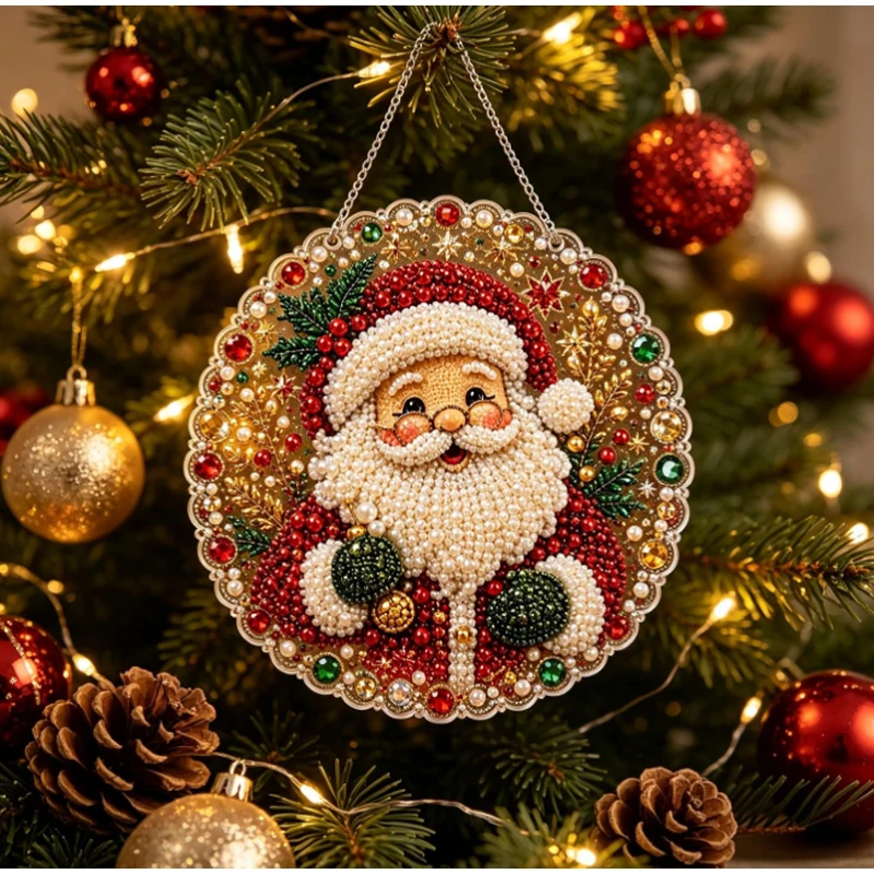 DIY Pearl Diamond Painting Suncatcher Craft Kit Round Acrylic Christmas Series Pendant Pearl Beads Craft Kit For Home Decoration