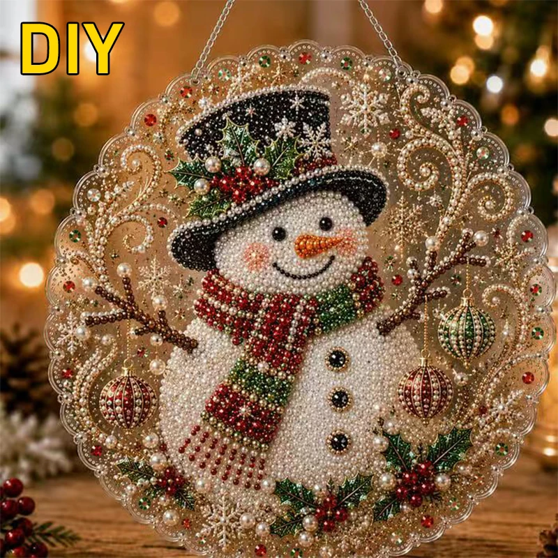 DIY Pearl Diamond Painting Suncatcher Craft Kit Round Acrylic Christmas Series Pendant Pearl Beads Craft Kit For Home Decoration