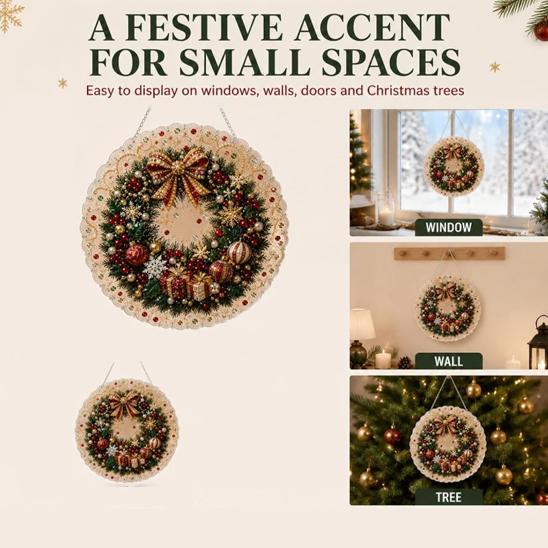 DIY Pearl Diamond Painting Suncatcher Craft Kit Round Acrylic Christmas Series Pendant Pearl Beads Craft Kit For Home Decoration