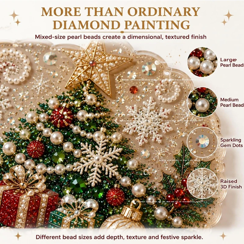 DIY Pearl Diamond Painting Suncatcher Craft Kit Round Acrylic Christmas Series Pendant Pearl Beads Craft Kit For Home Decoration