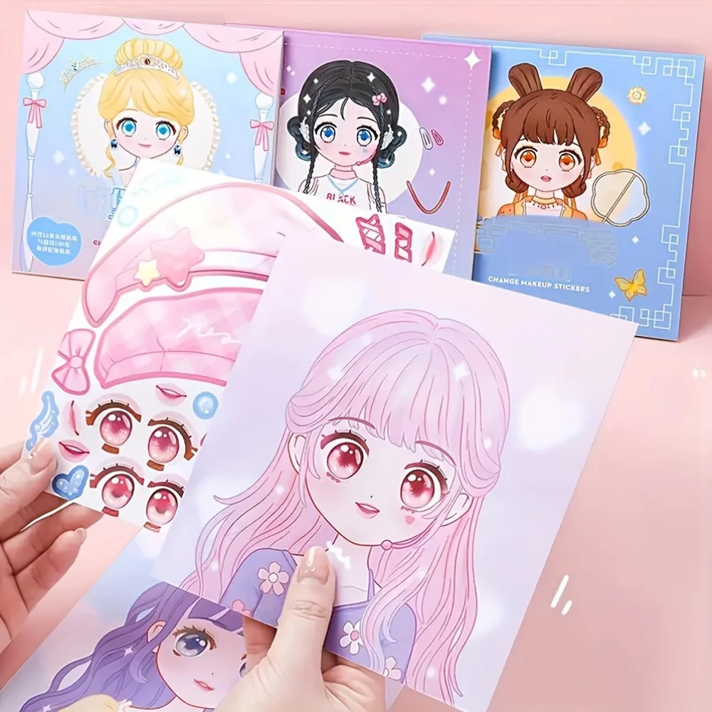 DIY Facial Sticker Book, with Stylish Doll Design - Dress-Up Game Sticker Set, Includes Reusable Stickers for Creative Fun, Beautiful Facial Art, and Interactive Activities - Perfect as Party Favors or Gifts for New Year, Birthday, and Christmas